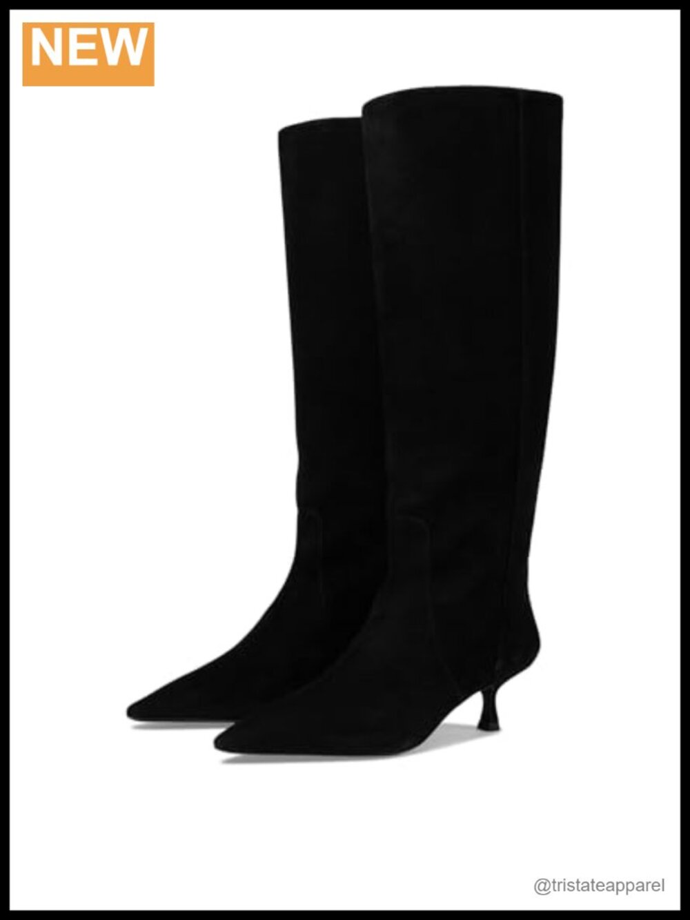 Leather Suede Pull-On Stiletto Boots Pointed Toe Mid-Calf Women's